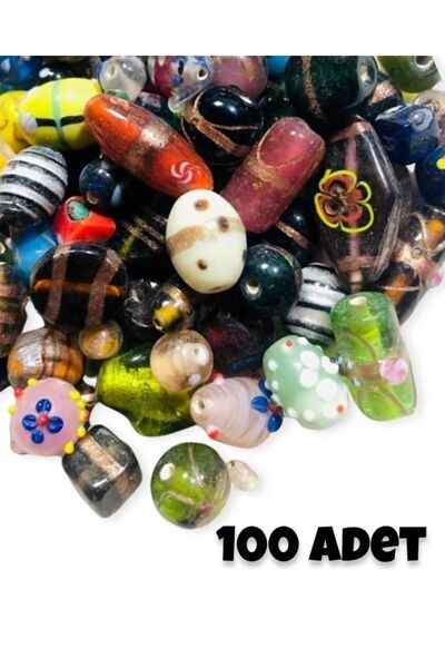 tebrikcim 100 Adet - Ekonomik Boy - El Yapımı Hint Cam Takı Boncuğu Karışık
