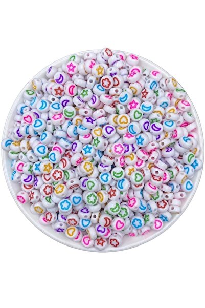 Flea Market 25gr Flat White Mixed Color Semboll Flat 4x7mm Mărgele, stea, lun...
