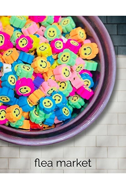 Flea Market 25 قطعة من خرز بوليمر فيمو للوجه المبتسم - خرز عجين - خرز مجوهرات