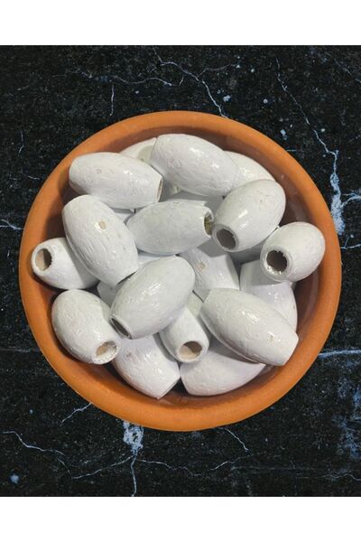 Flea Market Mărgele de lemn ovale albe de 30 mm - 12 buc