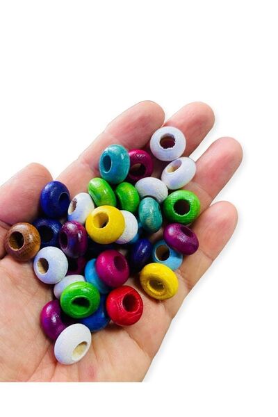Flea Market خرز برجر خشبي ملون ~ العرض 8 مم، القطر 15 مم ~ 50 قطعة