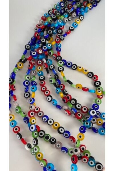 SinAksesuar 8 Mm Karışık Renkli Cam Yassı Nazar Boncuğu 46 Adet
