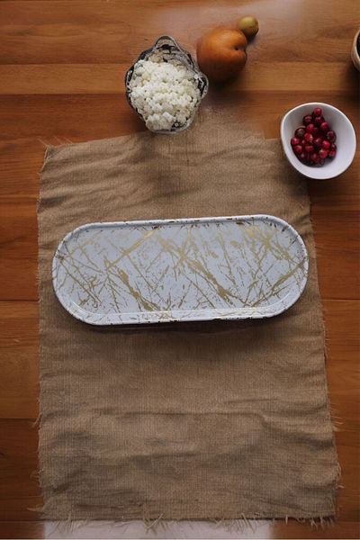 Freya Gold Veined Melamine Serving Plate - Yanpa Ticaret, 32X13 cm