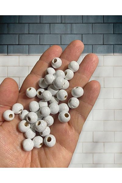 Selin 10 Mm White Color Wooden Beads - 50 Grams (Average ± 110 - 150 Pieces)
