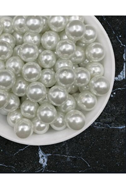 tebrikcim خرز لؤلؤ زجاجي أبيض مقاس 14 مم - إكسسوار مجوهرات (50 جرام - 30 قطعة)