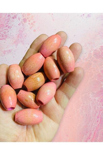 Flea Market Ξύλινες χάντρες 30 mm σε ροζ οβάλ - 12 τεμάχια