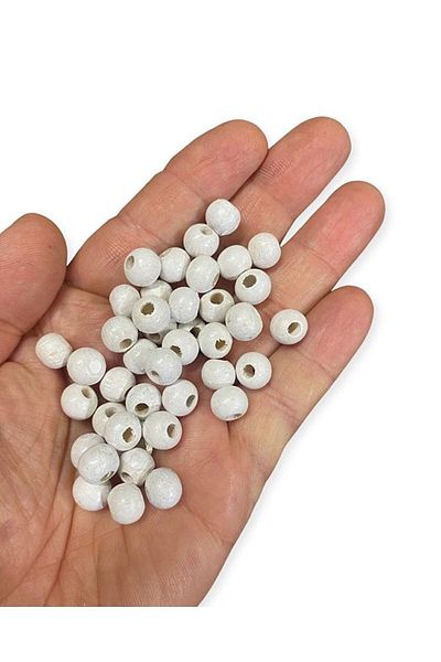 Selin 10 Mm White Color Wooden Beads - 100 Grams (Average ± 250 - 300 Pieces)