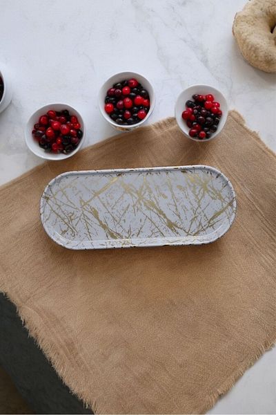 Freya Gold Veined Melamine Serving Plate - Yanpa Ticaret, 32X13 cm