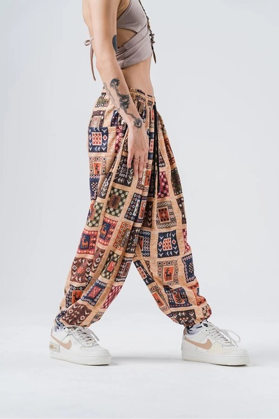 Namaste Vintage Retro model beli ve paçası lastikli unisex şalvar pantolon (Kalın kumaş)