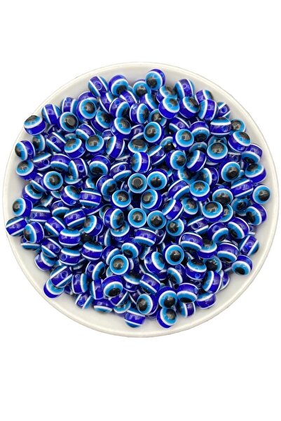 Flea Market 50 Adet 8mm Lacivert / Koyu Mavi Akrilik Yuvarlak Nazar Boncuğu, Takı Yapım Göz Boncuk