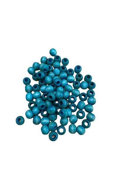Selin 14 Mm Turquoise Colored Wooden Beads - 100 Grm. (±100 Pieces)