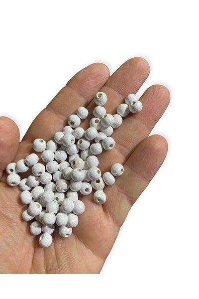 tebrikcim Mărgele de lemn de culoare albă de 6 mm - 200 buc