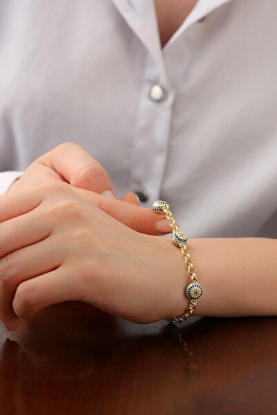 Silvano Jewelry 925 Ayar Gold 4 Nazarlı Göz Gümüş Bileklik