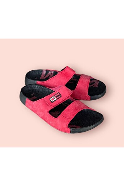 Witta kadın kırmızı bej havuz taban çift bant cırtlı terlik