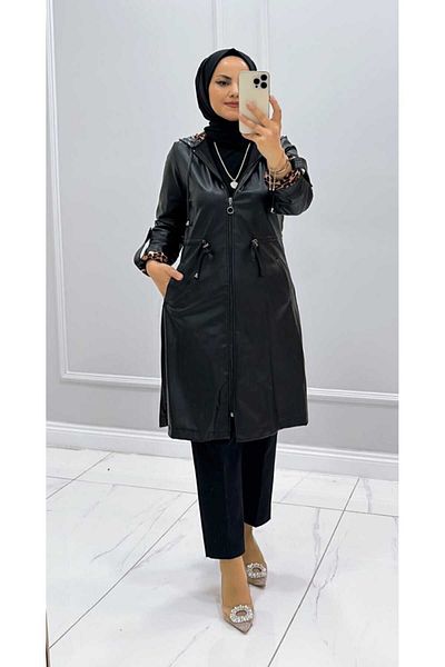 MODA MAÇKA PARK GÂNȚĂ TRENCH DIN PIELE IMPERMEABILĂ LEOPARD AUTO-CĂPTUȘITĂ 100 CM