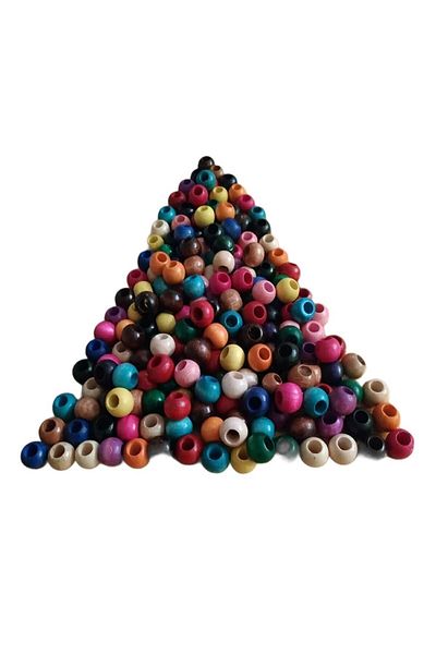 Selin 10 mm Mixed Color Wooden Beads - 100 Grm. (± 250 - 300 Pieces)