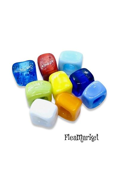 Flea Market 9 Pieces Tiny Colorful Small Size Murano Glass Square Beads Pendant Bracelet Hobby Accessory