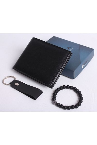 Ozka Leather Collection Classic Men's Wallet - Keychain and Bracelet Gift