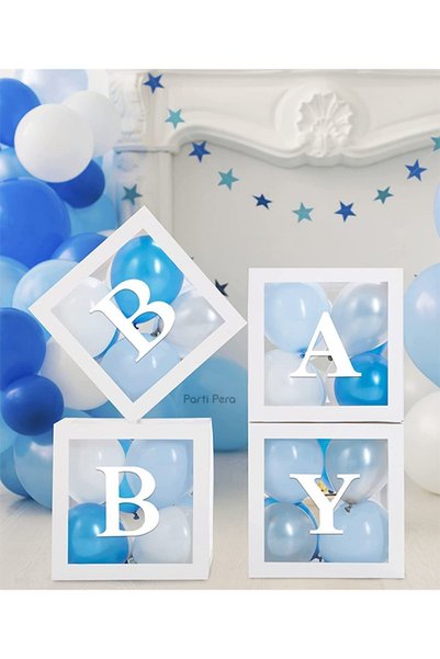 parti pera Baby Harfli Beyaz Şeffaf Balon Kutusu 25x25 Cm