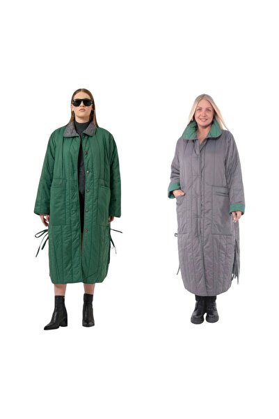 Jacob & Co. Yeşil-Gri Çift Taraflı Puffy Uzun Mont