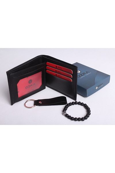Ozka Leather Collection Classic Men's Wallet - Keychain and Bracelet Gift