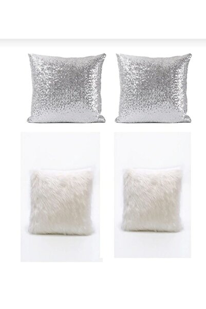 YILMAZHOME 4-Piece Plush and Sequined Decorative Throw Pillow Cover