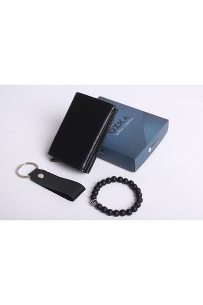 Ozka Leather Collection Automatic Mechanism Wallet - Keychain and Bracelet Gift