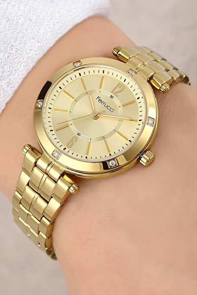 Ferrucci Çelik Kordon Altın Renk 3 Atm Su Geçirmez Kadın Kol Saati