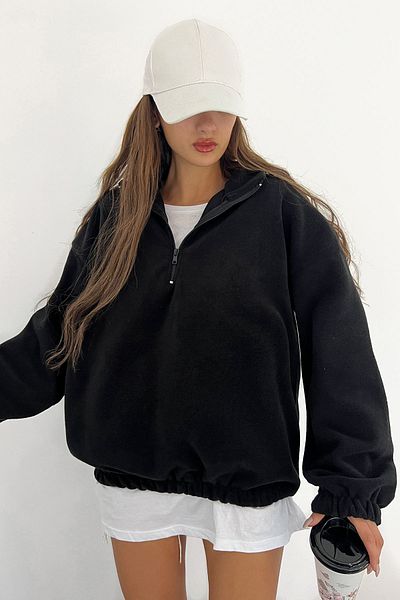 Sun Victoria Women's Fleece Fabric Black Oversize Sweatshirt