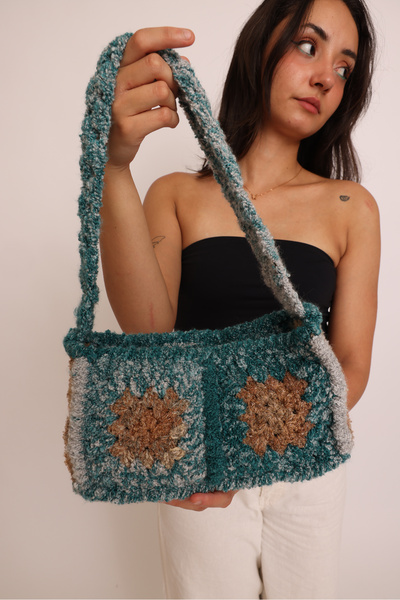 Gala İstanbul Yeşil Motifli Örgü Çanta