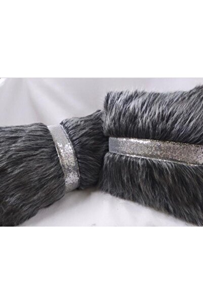 YILMAZHOME غطاء وسادة مخطط من القطيفة مكون من قطعتين - (قطيفة رمادية - شريط فضي)