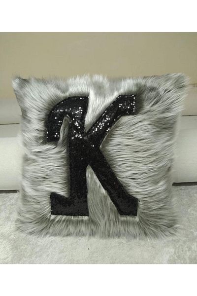 YILMAZHOME Plush Lettered Throw Pillow Cover - (Light Grey Plush-black Letter)