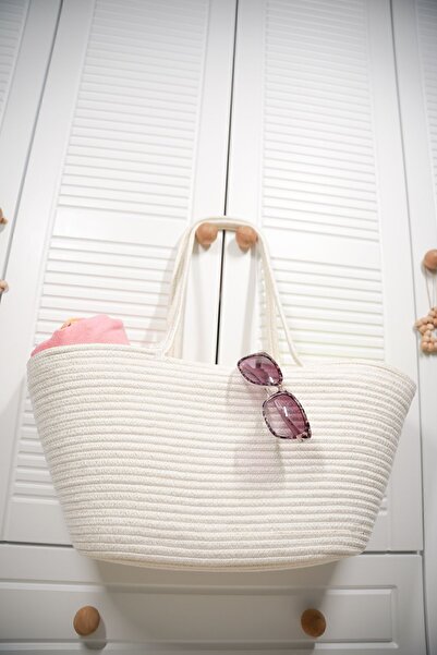 ERSU AHAT HOME DESİGN Doğal Hasır Jüt El Örmesi Bej-krem Kadın Plaj Çantası P...