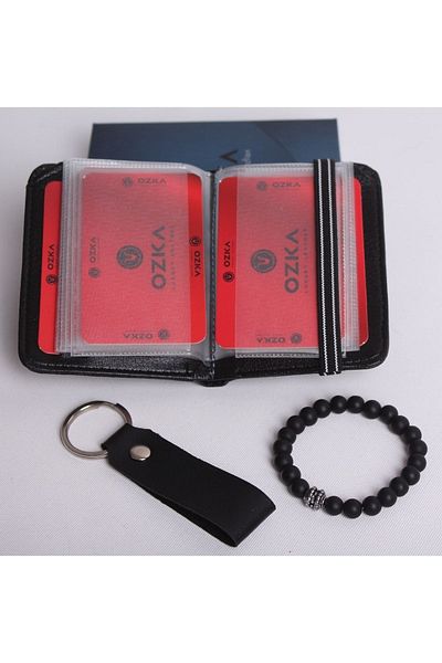 Ozka Leather Collection Πορτοφόλι θήκης κάρτας - Δώρο μπρελόκ και βραχιόλι
