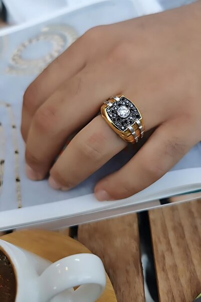 Utku Kuyumculuk 18 AYAR İTALYAN MODEL 0,50 CT ORTA PIRLANTA TAŞ, O,72 CT SİYAH PIRLANTA TAŞLI ALTIN YÜZÜK