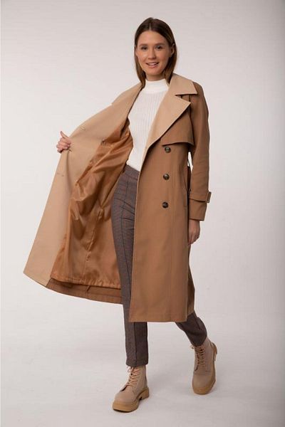 PASTELASTORE Cotton Gabardine Long Double Color Garnished Women's Trench Coat 1114