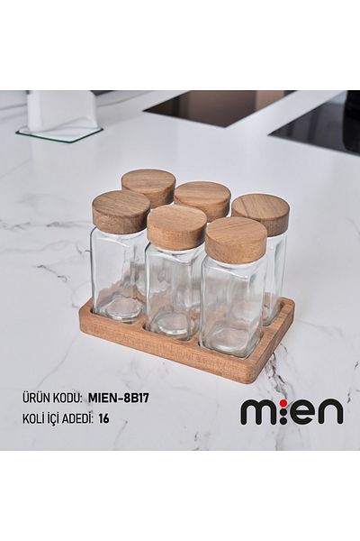 MİEN 6-Piece Acacia and Glass Spice Bowl Set