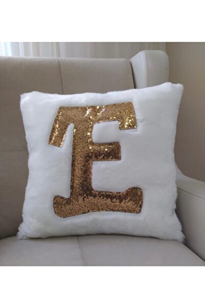 YILMAZHOME غطاء وسادة رمي حروف قطيفة - (حرف قطيفة ذهبي أبيض)