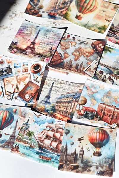 Scrapbook Travel Scrapbook Kağıdı Seti *10 X 10 Cm* / Fotokart / Vintage Jour...