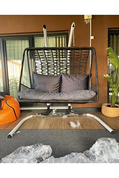 bahcesalincagidunyasi Çift Kişilik Salıncak El Örgü - Makrome Bahçe Salıncağı