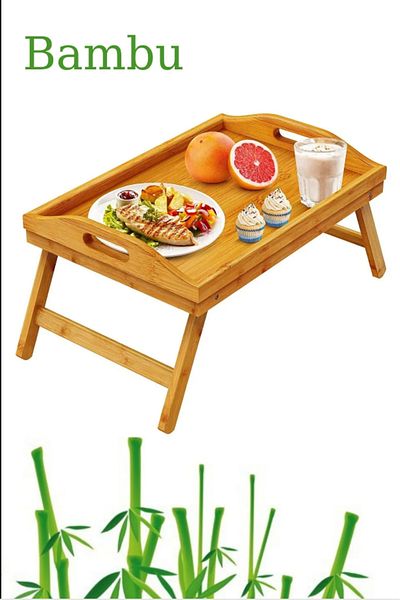 Enyaza Home Bamboo Folding Leg Bed Enjoyment Tray - Portable, Multifunctional, 50X30 cm