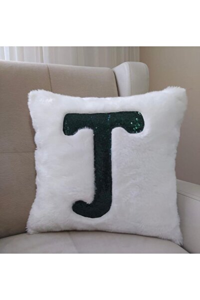 YILMAZHOME Плюшевий чохол для подушки з літерами - (білий плюш - зелені літери)