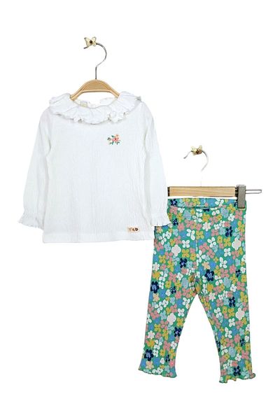 Via Girls White T-Shirt and Floral Leggings - Baby Girl, 9-24 Months Flounced Collar Clothing