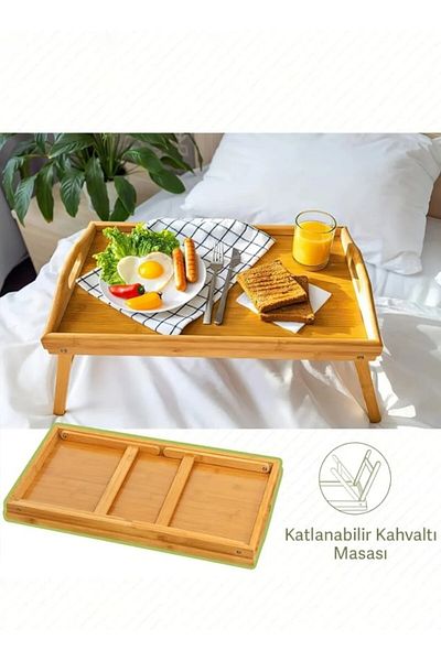 Enyaza Home Bamboo Folding Leg Bed Enjoyment Tray - Portable, Multifunctional, 50X30 cm