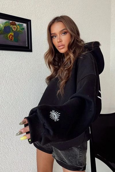 LA GULER Дамски суичър с качулка и качулка с принт на очите