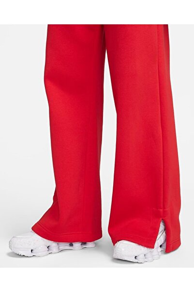 Nike Sportswear Phoenix Fleece High-Waisted Wide Oversize İspanyol Paça Kırmızı Kadın Eşofman Altı