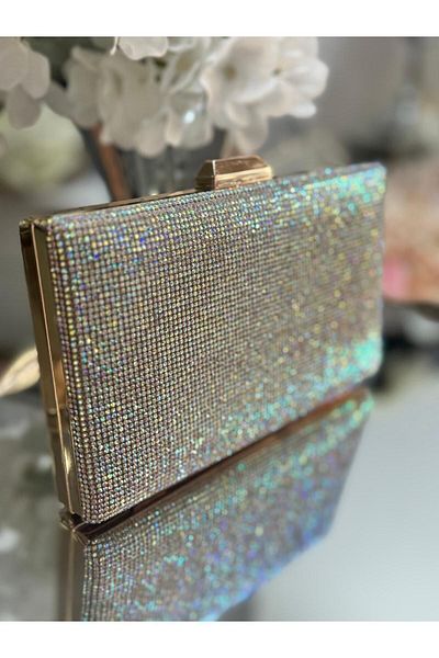 Blacktavern Βραδινή τσάντα με πέτρα Antrasis Swarovski