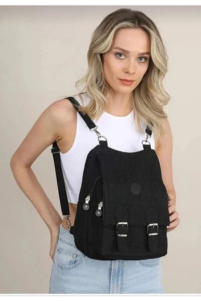 AYBAY Geantă și rucsac de școală din țesătură neagră Crinkle pentru femei
