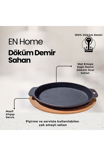 AYS 15*24 cm Enamel Coated Cast Iron Oval Fajita - Cooking and Serving Plate, for Cafes and Restaurants