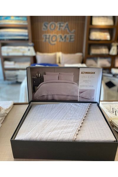 Altınbaşak Corded Satin and Marble Emboss - Double Duvet Cover Set